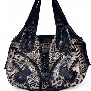 Chic Animal Print Shoulder Bag with Black Accents